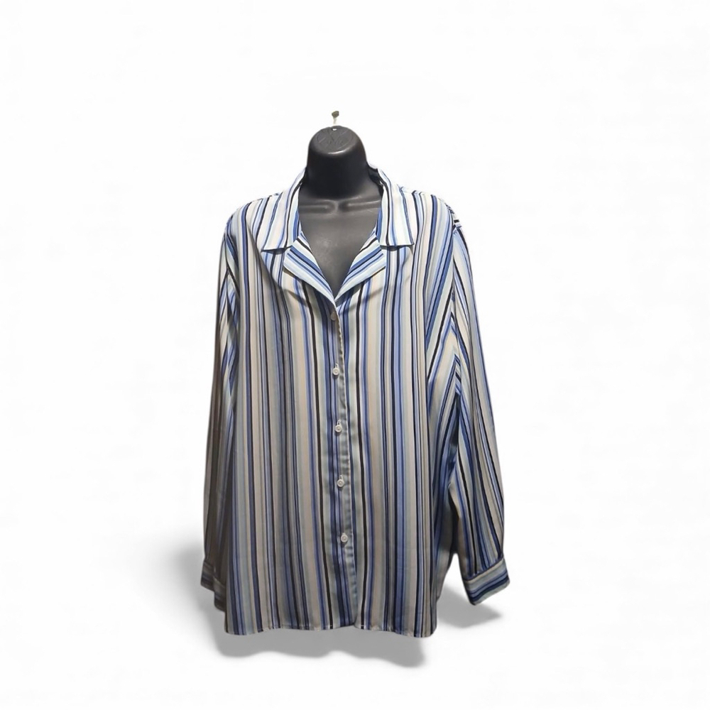 Liz Baker Woman's 3X/4X Striped Long Sleeve Button-Up Blouse (JC246)